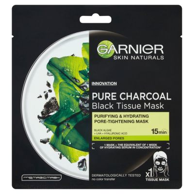 Garnier Skin Naturals Pure Charcoal Black Sheet Mask Pore-Tightening+Hydrating czarna maska do twarzy w płacie